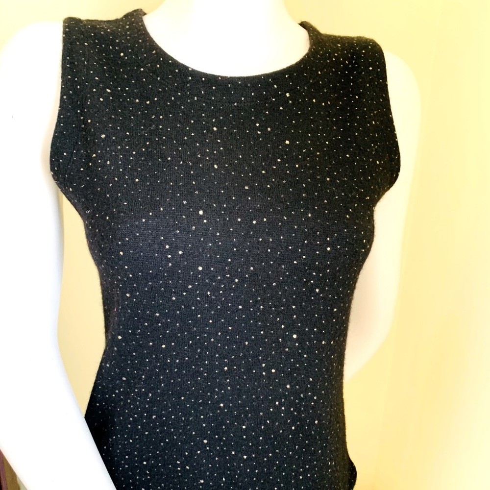 Beymen black Wool Knit Tank Top with Gold Sparkling tiny polka dots US S to M